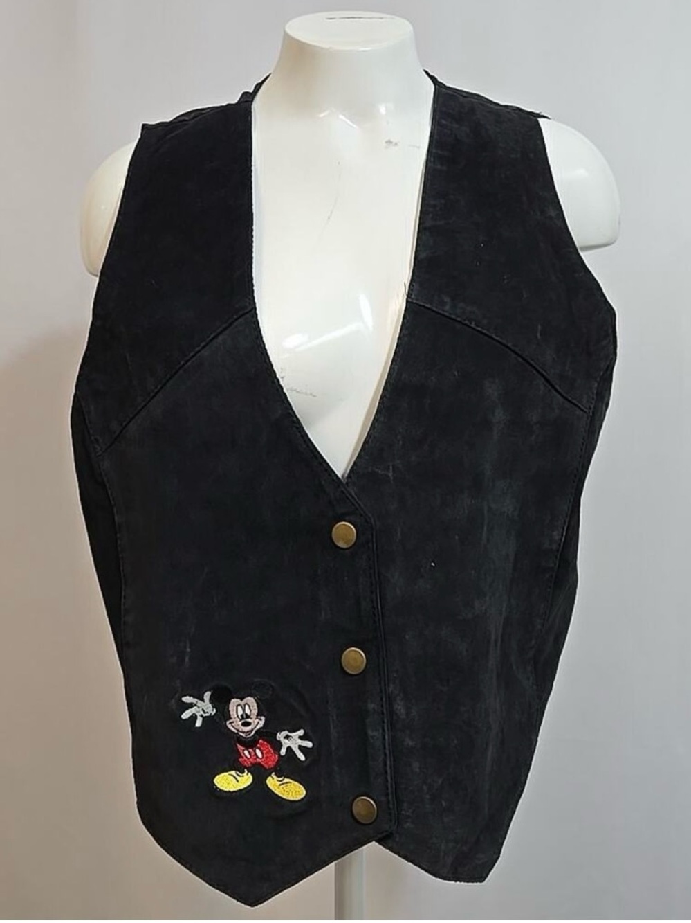 Disney Black Suede Mickey Mouse Embroidered Tank Vest